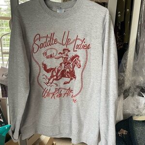 New Gray oversized Sweatshirt with Red Western Print